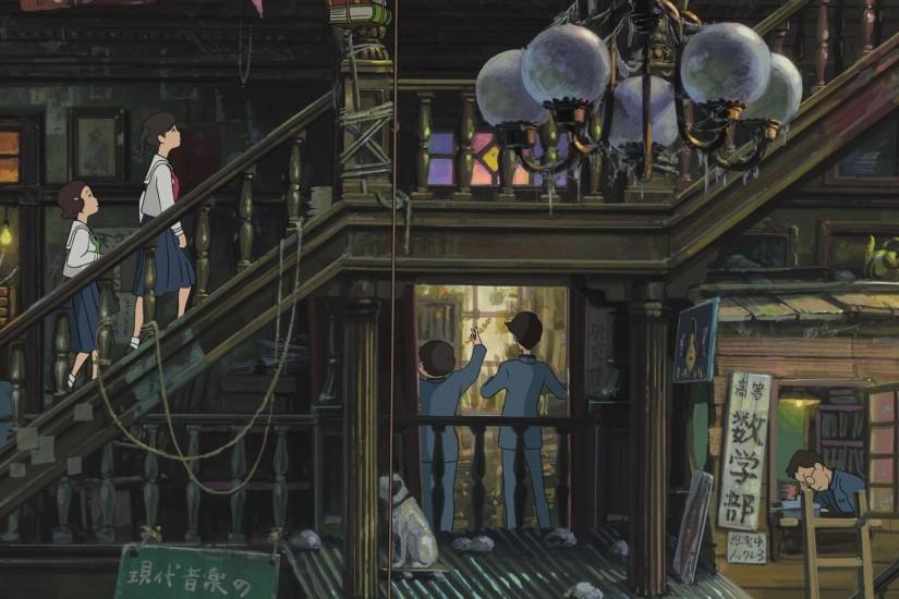 Miyazaki's anime cartoon, girls up the stairs