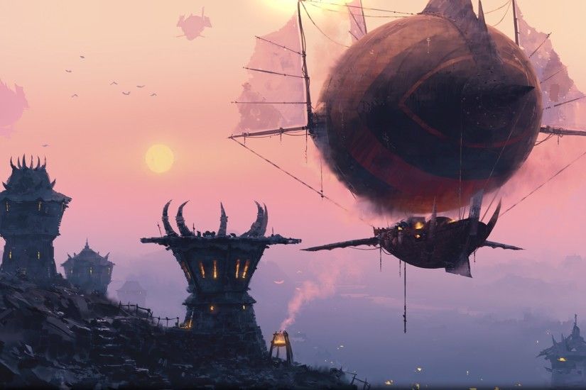 horde, World of Warcraft, Airships, Sunrise, Fantasy art Wallpaper HD