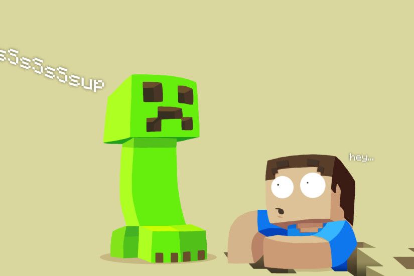 Flat Minecraft Wallpaper with a Creeper and Steve