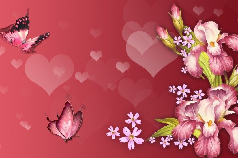 Iris Butterflies Firefox Persona Theme Flowes Hearts Spring Pink Summer  Image Gallery - 1920x1080