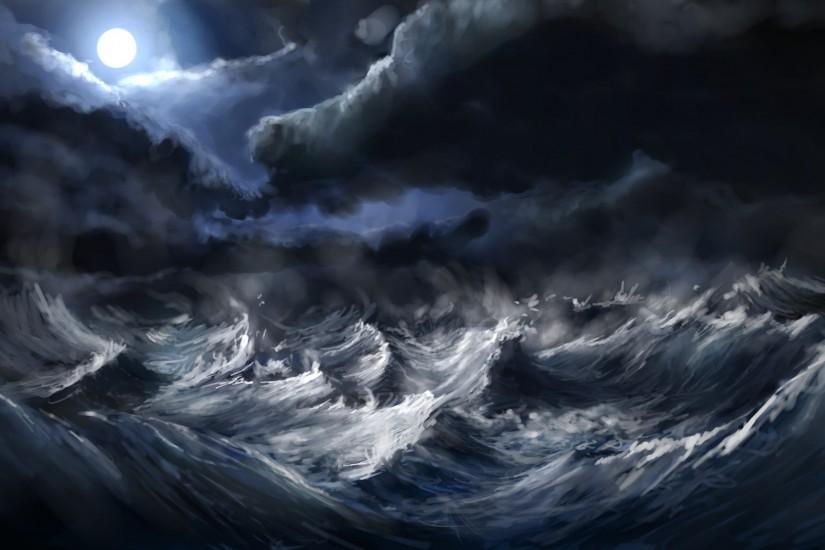 Waves Storm Wallpaper 2560x1600 Waves, Storm, Moon, Artwork, Alexlinde
