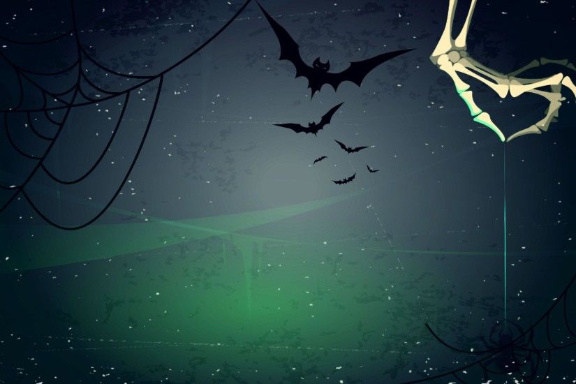 Halloween Background Spider Webs, Skeleton Hand, Bats widescreen .