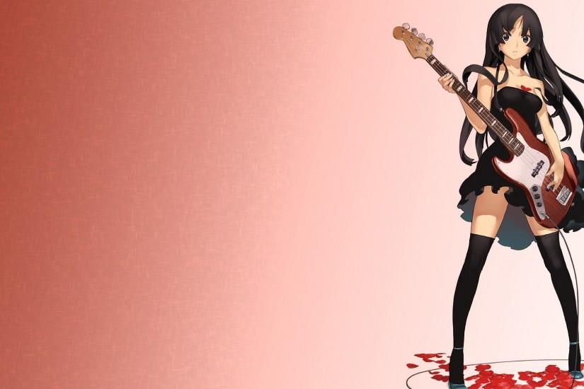 Akiyama Mio Anime Girls Flower Petals Guitars K-ON Light Music Simple  Background Wallpaper