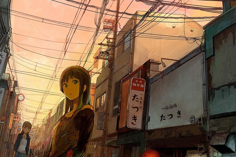 Anime girl walks through the city