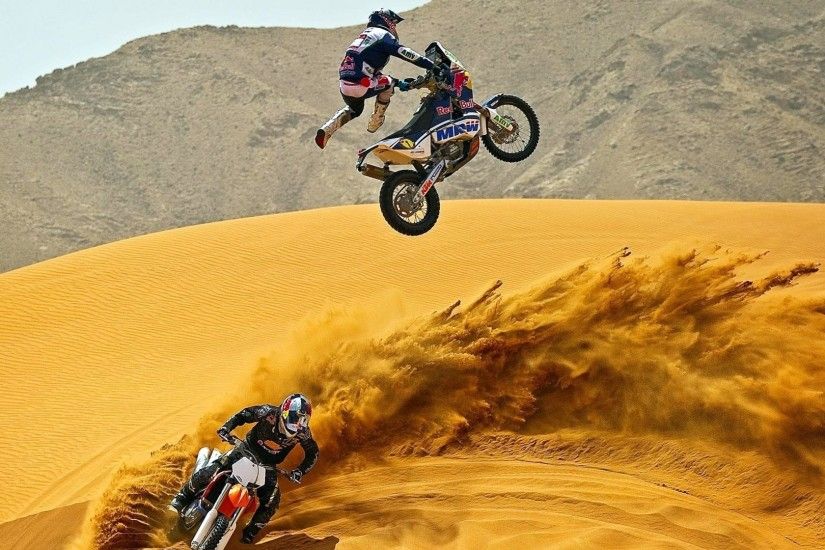 Preview wallpaper motocross, desert, motorcycle, sand 3840x2160