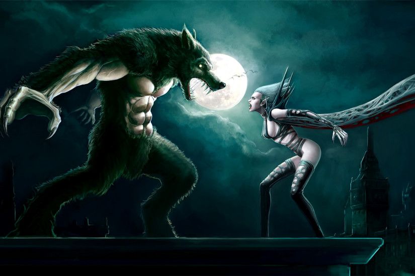 Dark - Battle Vampire Werewolf Woman Wallpaper