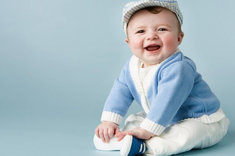 cute blue dress baby laughing