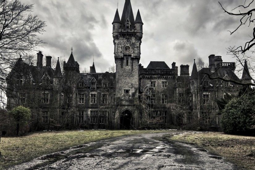 Preview wallpaper castle, road, gray, gloomy, thrown, left 2048x2048