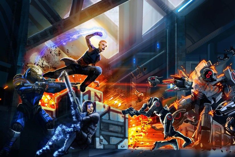 Video Game - Mass Effect 2 Battle War Weapon Laser Woman Warrior Fire Woman  Sci Fi