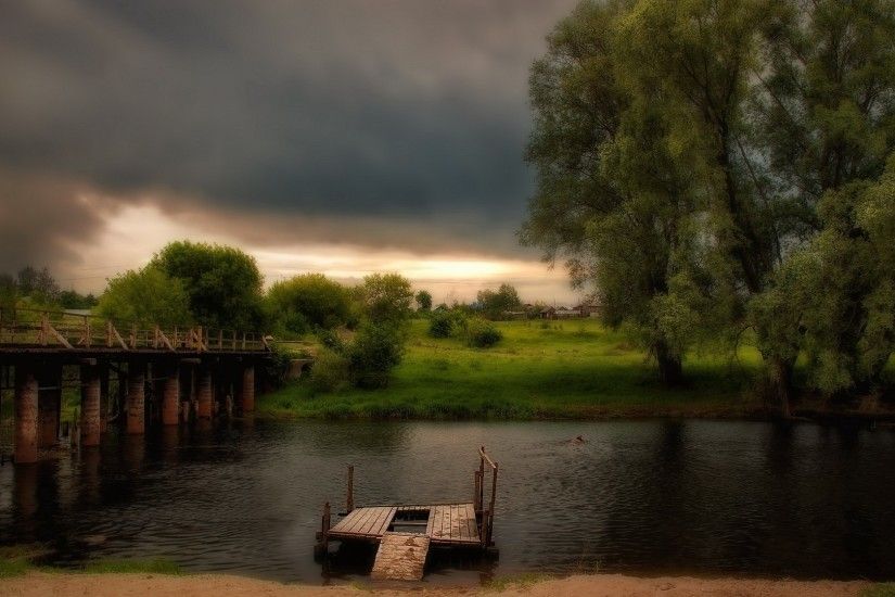 Dark clouds over the bridge wallpaper 1920x1080 jpg