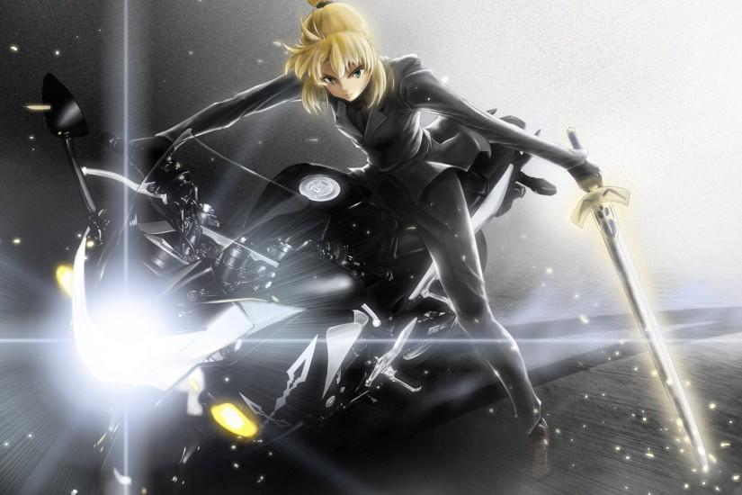 Fate/Zero Saber on a motorcycle