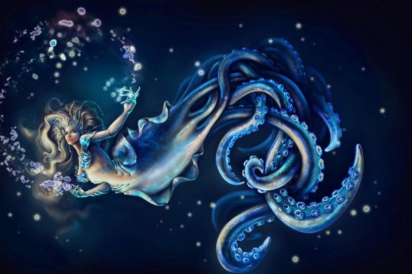 Fantasy - Women Fantasy Woman Girl Octupus Squid Tentacle Blue Ocean  Wallpaper