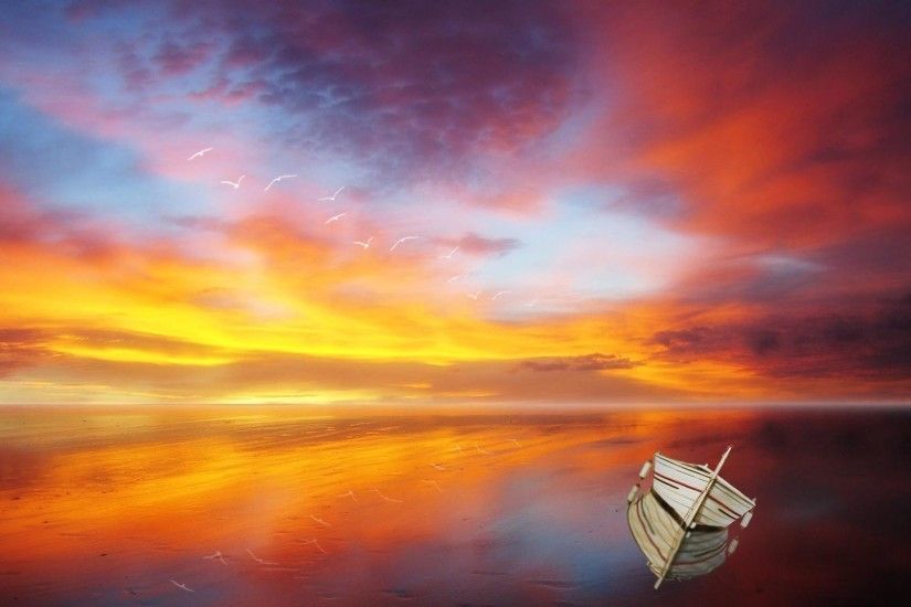 1920x1080 Sea and red cloud at dusk desktop background wide  wallpapers:1280x800,1440x900,