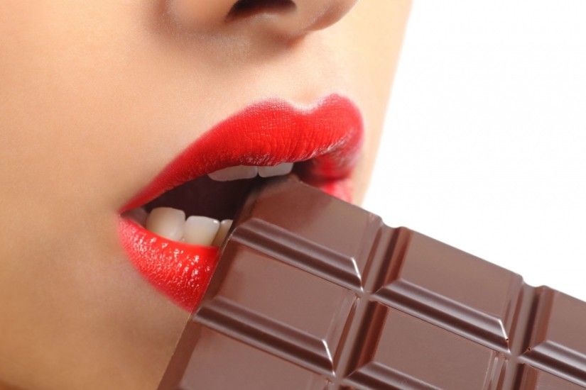 Chocolate, Women, Eating, Red Lipstick