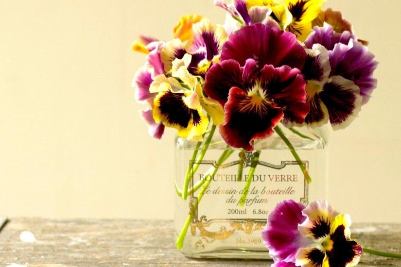 Bouquet Vase Pretty Flower Pansies Hd Background - 1920x1200