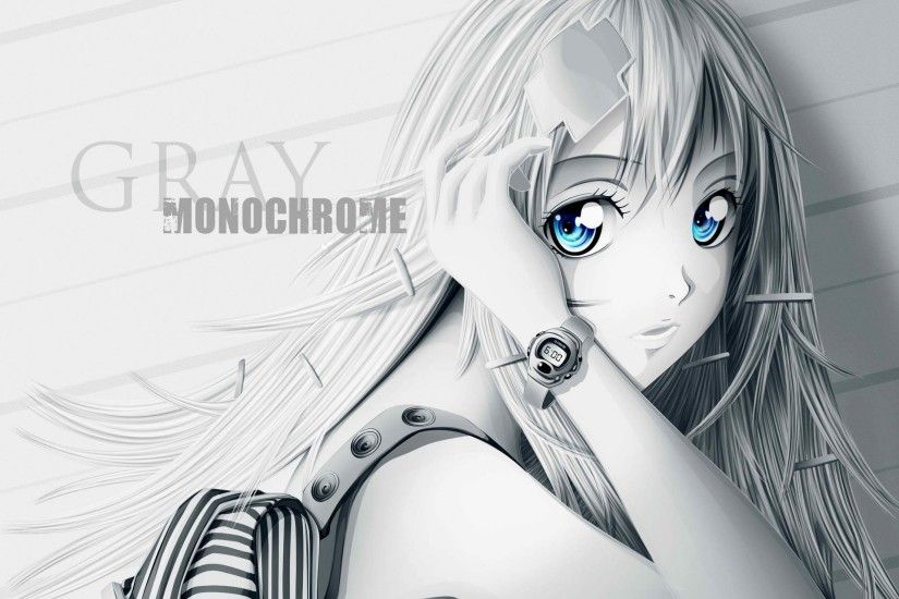 Cute Anime Girl Blue Eyes Original Gray HD Wallpaper