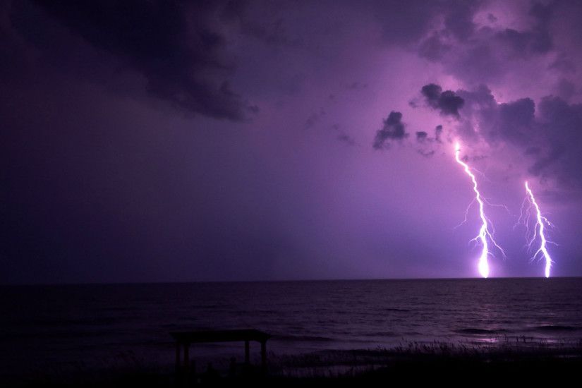 Beaches Clouds Lightning Bolt Nature Night Time Purple