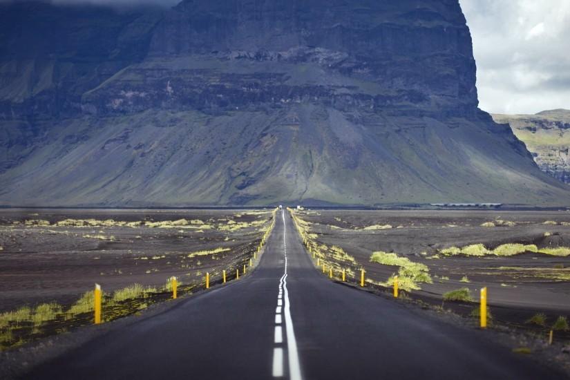 road, Alone, Mountains, Photography, Landscape, Yellow, Iceland Wallpaper HD