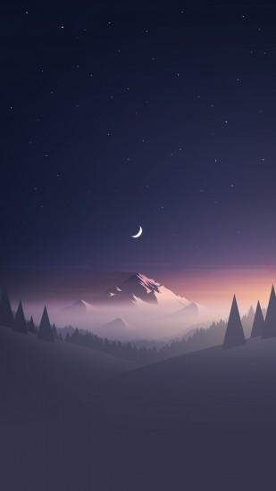 Stars And Moon Winter Mountain Landscape iPhone 6+ HD Wallpaper - http://