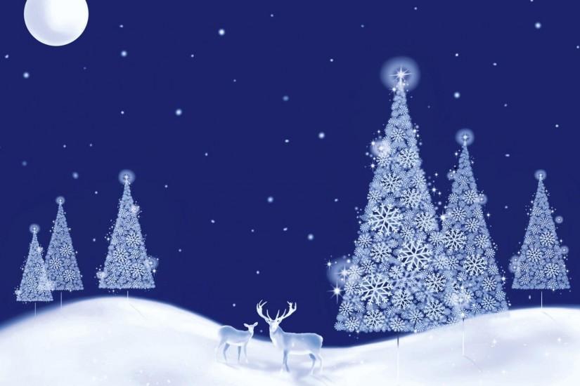 Glowing white Christmas trees on a beautiful winter night wallpaper