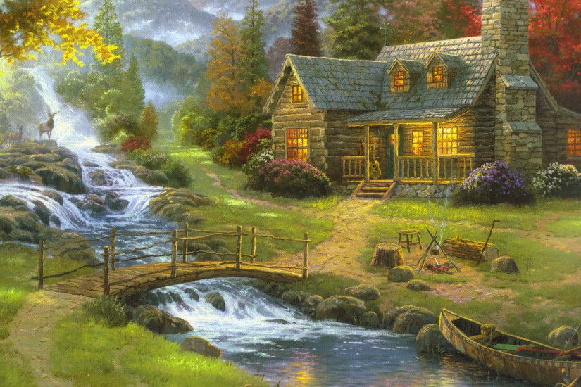 Thomas Kinkade Mountain Paradise painting is shipped worldwide,including  stretched canvas and framed art.This Thomas Kinkade Mountain Paradise  painting is ...
