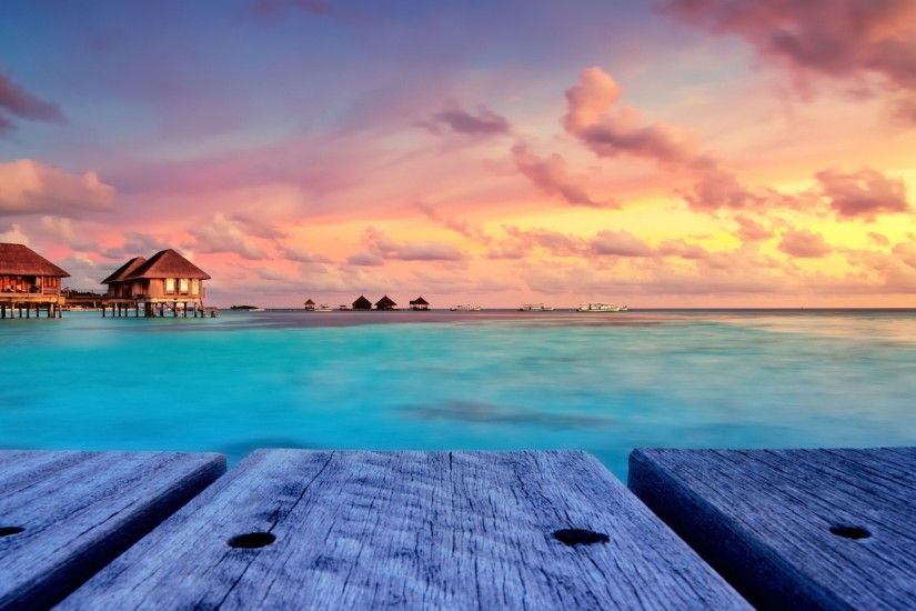 tropical, Beach, Nature, Sunset, Landscape, Bungalow, Maldives, Resort,  Sky, Walkway, Island, Clouds, Turquoise, Water, Pier Wallpapers HD / Desktop  and ...