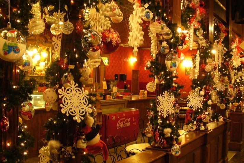 1920x1080 Wallpaper christmas ornaments, snowflakes, cafes, needles,  christmas, holiday