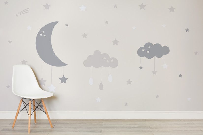 Baby Clouds and Moon Wall Mural