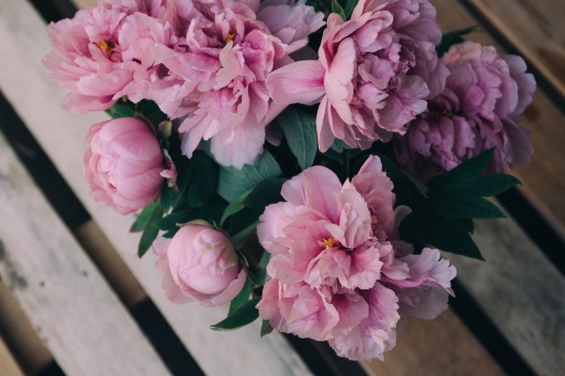 2560x1440 Wallpaper peonies, flowers, bouquet, pink