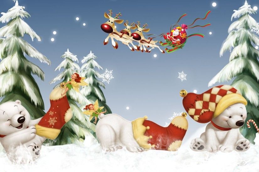 ... Navidad Firefox Persona Bears Sky Trees Reindeer Cute Snow Fairies  Whimsical Sleigh Xmas Santa Claus Fun Large Winter Desktop Backgrounds -  1920x1080
