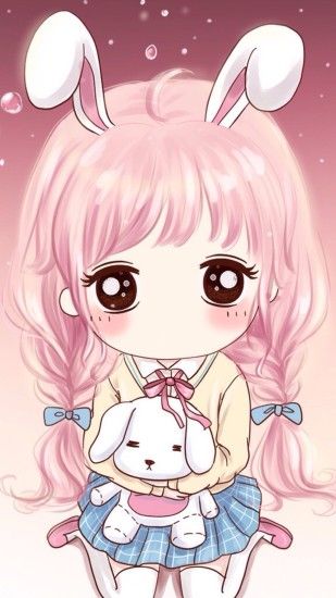 Girl Wallpaper, Iphone Wallpaper, Kawaii Chibi, Girl Illustrations,  Wallpapers, Anime, Hold Me, Rabbit, Scene