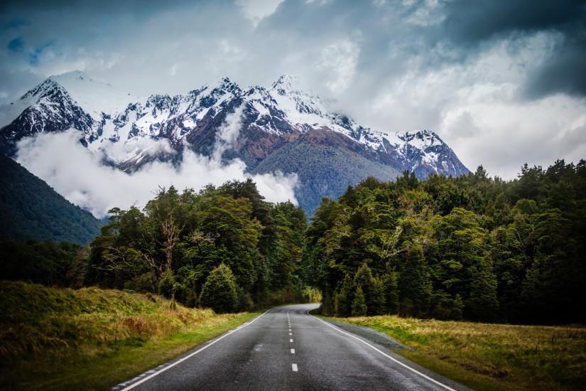 Image New Zealand Nature Mountains Sky Snow Roads Asphalt 2873x1828