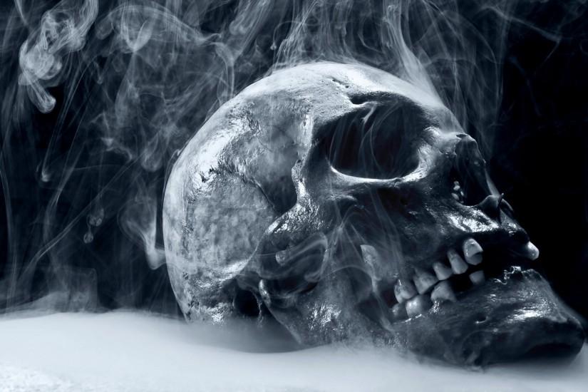 dark skull horror scary creepy spooky evil occult bone teeth eyes steam  mist cold frozen cg