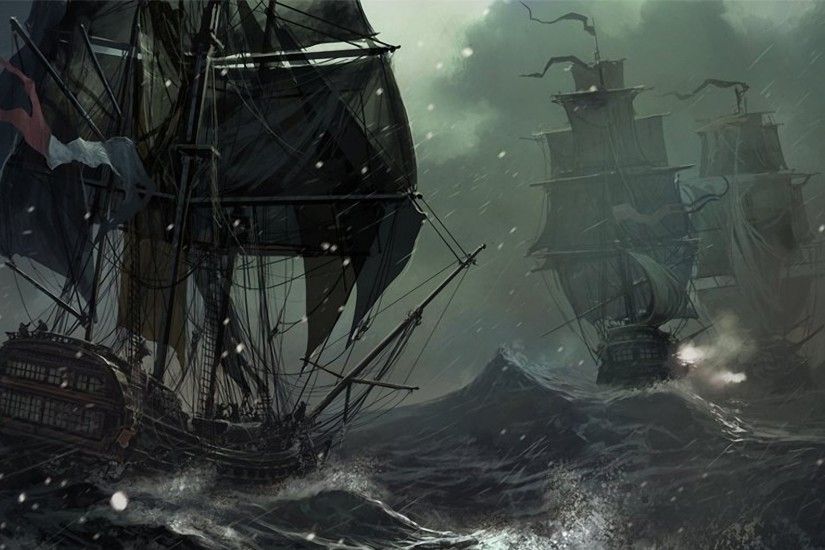 Wallpapers :: water, ocean, snow, rain, storm, ships, 2D