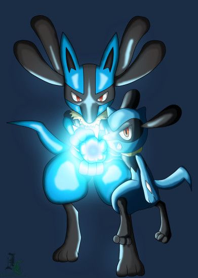 ... Lucario and Riolu Aura Sphere Colored by JamalC157