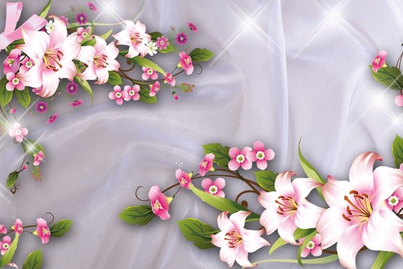 Bows Satin Shiny Flowers Lilies Sparkles Ribbons Stars Pink Flower Desktop  Wallpaper Hd