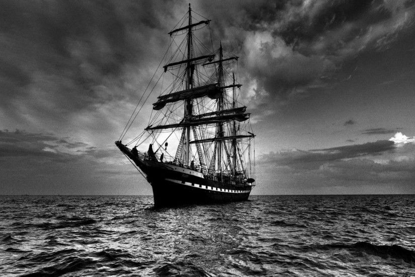 Preview wallpaper ship, sea, sail, storm, black white 1920x1080