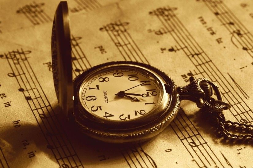 Clocks, Musical Notes, Paper, Sepia, Vintage wallpaper thumb