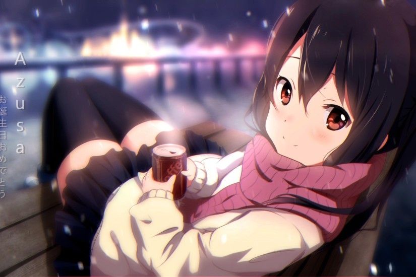 anime Girls, Coffee, Winter, Scarf, Nakano Azusa, K ON! Wallpapers HD /  Desktop and Mobile Backgrounds