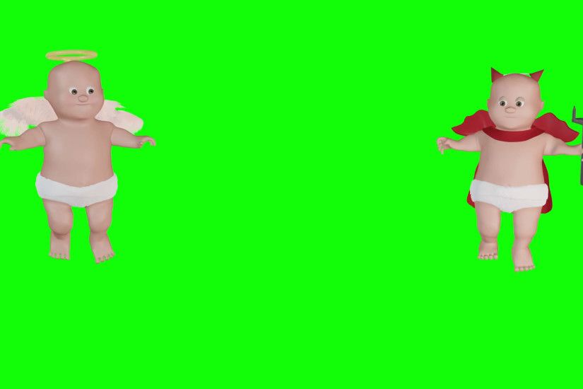 Cute baby angel and devil compete with each other in the air -looping 3d  animation