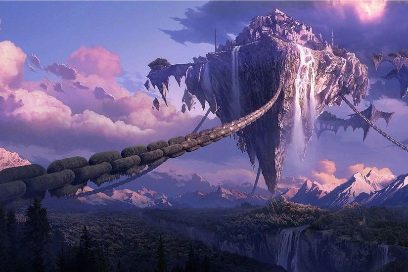 Wallpaper chained floating island fantasy 1920 x 1080 full hd