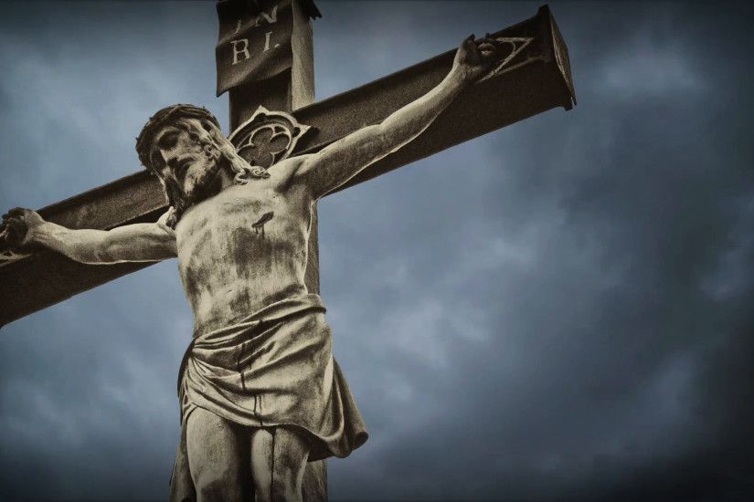 Crucifixion. Christian cross with Jesus Christ statue over stormy clouds  time lapse. Stock Video Footage - VideoBlocks