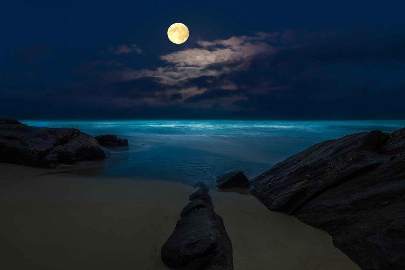 Sea Ocean Full Beach Moon Night Download Nature Desktop Backgrounds