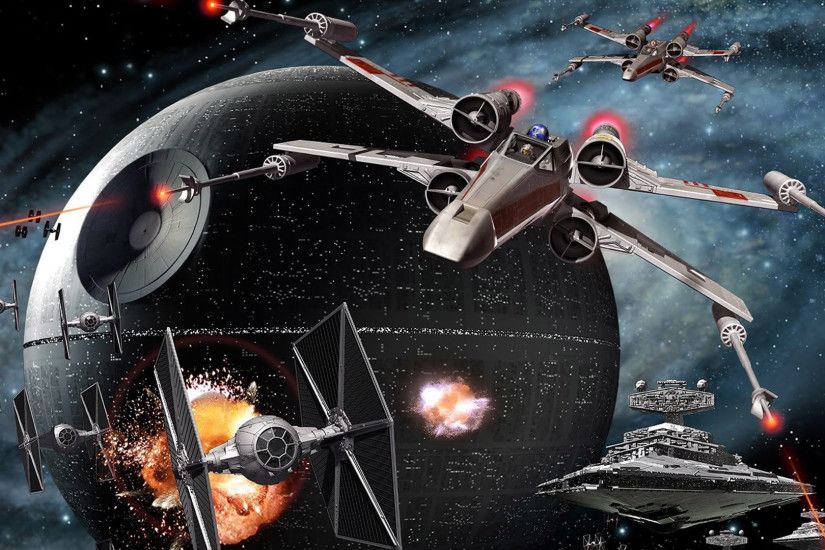 a nice piece of CG artwork showing the battle between the rebel alliance  and the empire over the death star. Looks very detailed as your wallpaper.
