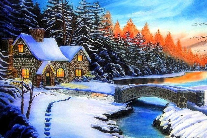 Traditional Colors Cool Christmas Drawings Greetings Cozy Love Architecture  Glow Superb Snow Landscapes Art Trees Cottages