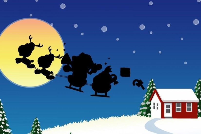 3840x2160 Wallpaper santa claus, christmas, sleigh, flying, moon, house,  tree