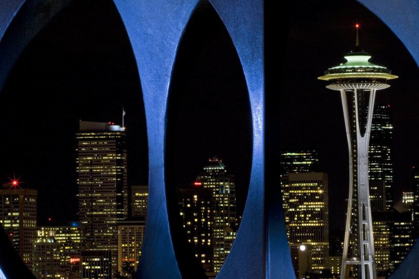 Space Needle at Night from a nice Point of View, Seattle 1920x1080 wallpaper