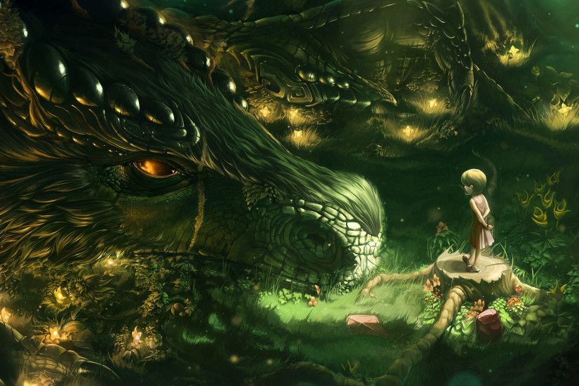 Huge Dragon with A Kid Wallpaper