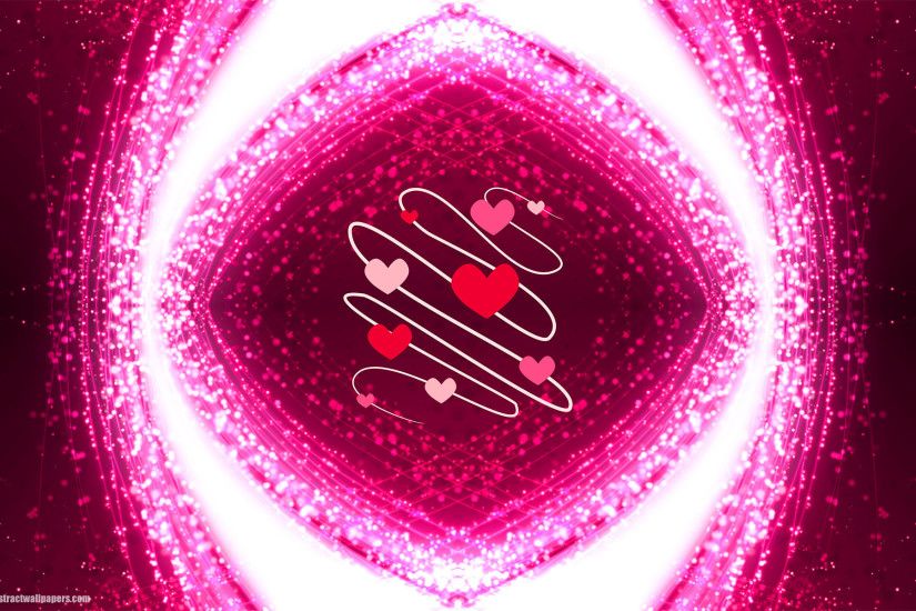 Pink abstract background with love hearts in the middle and bright lights.  A beautiful pink girly wallpaper which you can use for your desktop PC,  laptop, ...