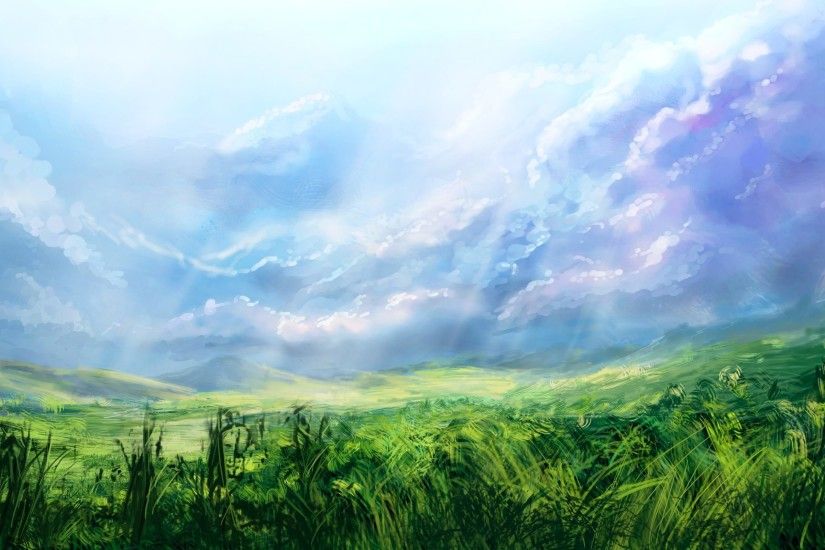 ... Grassy Field and Beautiful Sky Wallpaper HD Free Download